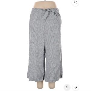 LOFT Petite Wide Leg Crop Belted Linen Stripe Pants (XSP)